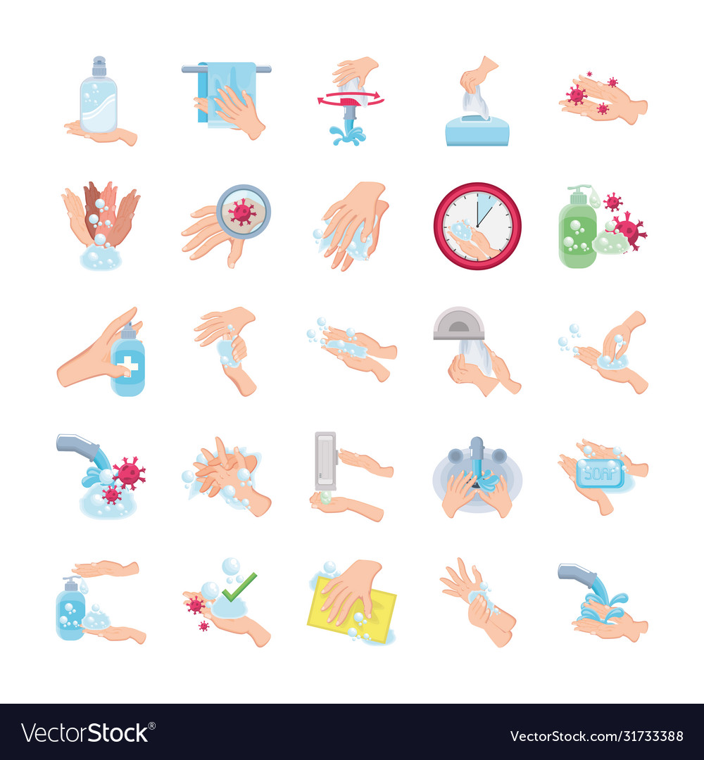 Set icons hand washes on white background