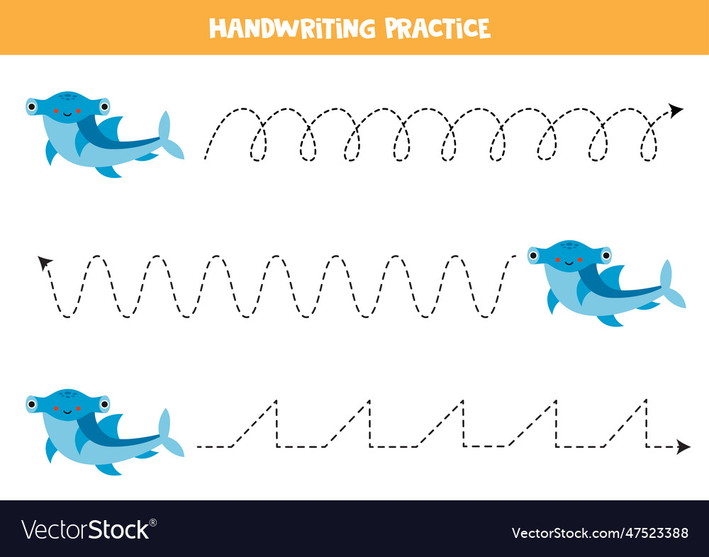 Tracing lines for kids cute hammerhead shark Vector Image