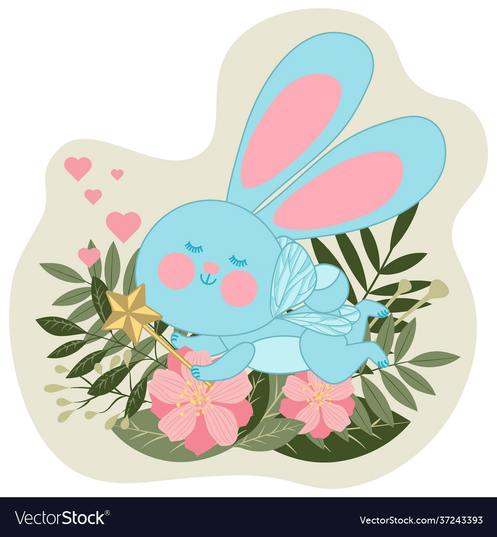 A cute fairy rabbit with wings and magic wand