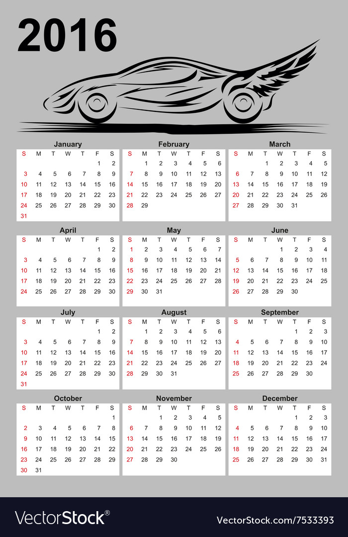 Calendar with car Royalty Free Vector Image - VectorStock