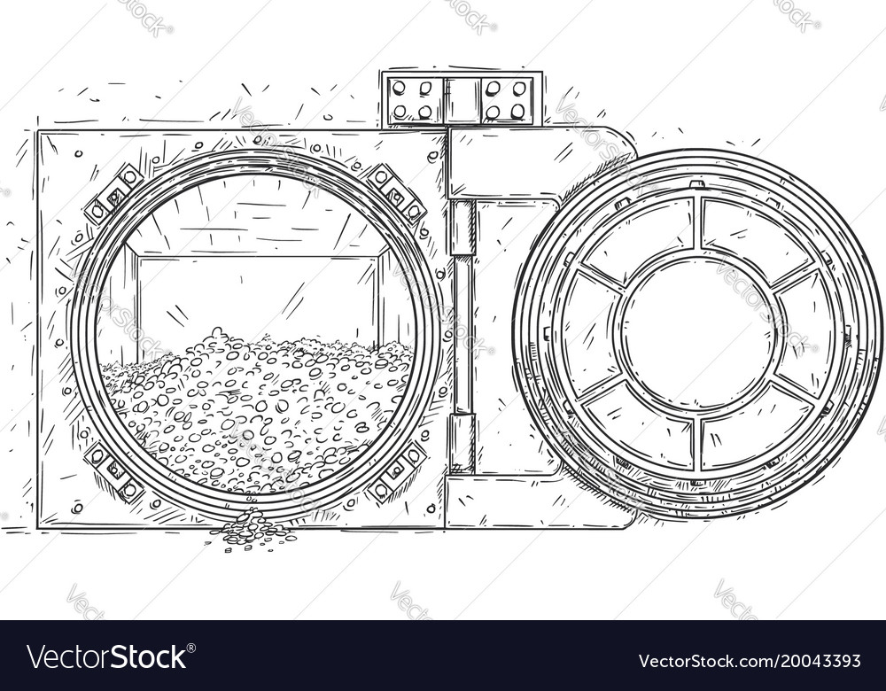 Cartoon drawing open vault door with pile of Vector Image