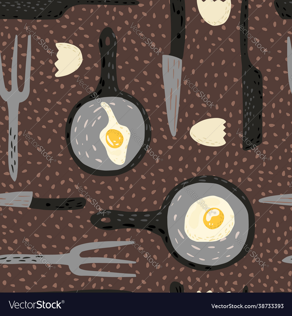 Fried eggs seamless pattern egg in pan