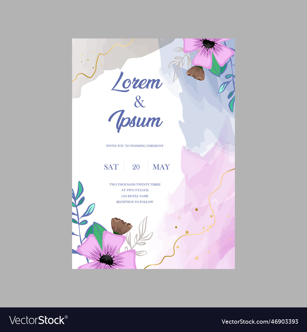 Hand painted watercolor floral wedding invitation Vector Image