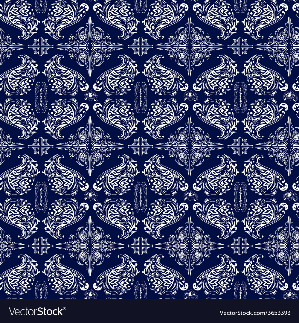 White and blue luxury damask pattern Royalty Free Vector