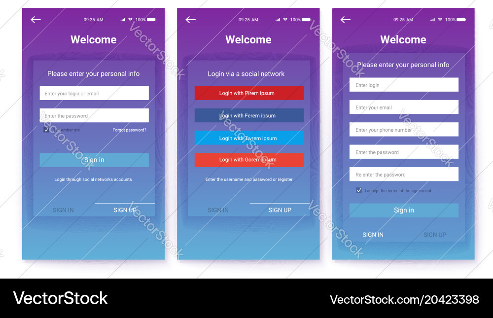 Account register or authorization interface Vector Image