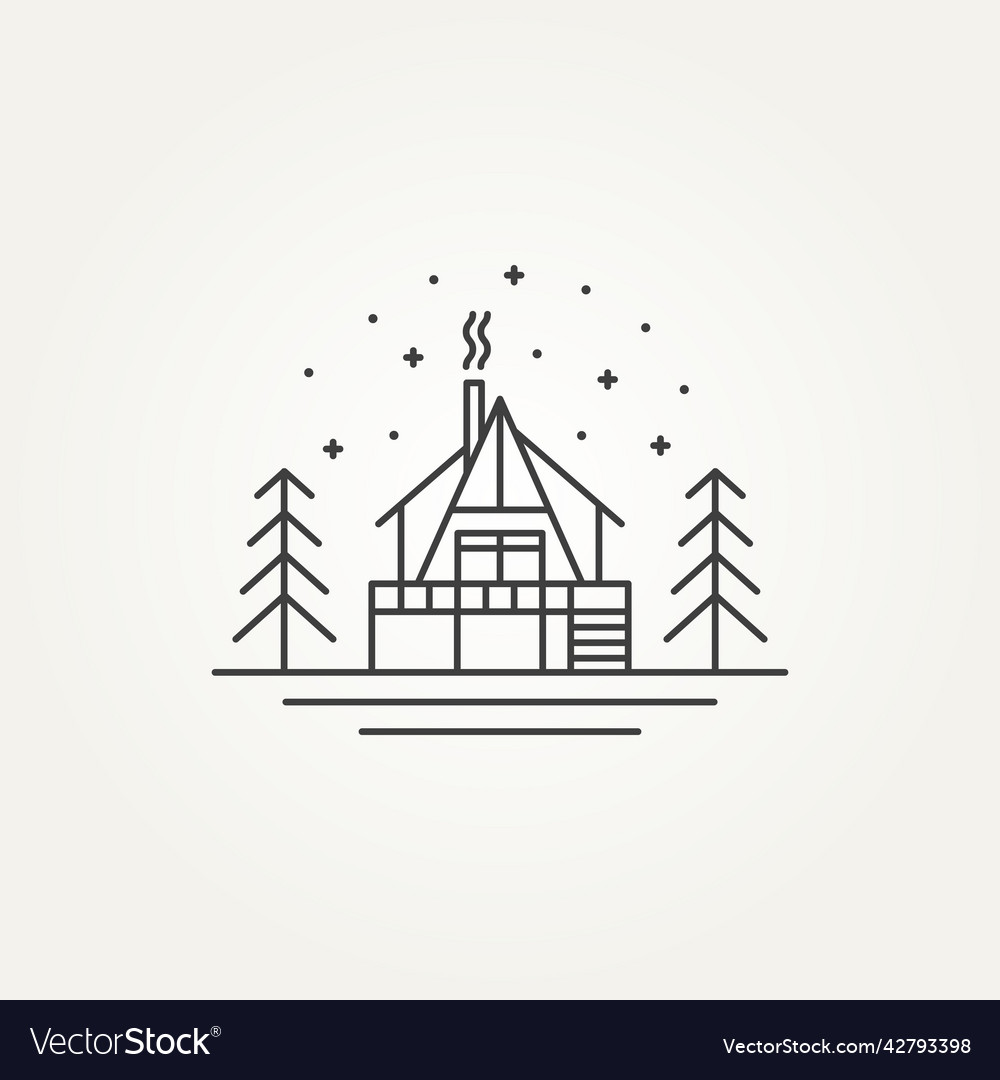 Minimalist cabin house line art icon logo