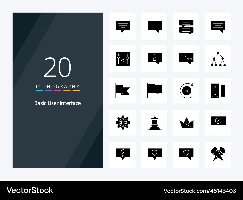 20 basic solid glyph icon for presentation Vector Image