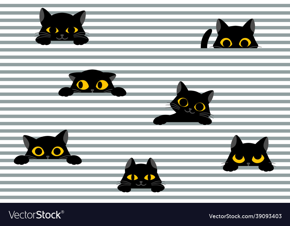 Black cat peeks out from stripes vector image Black cat peeks out from stripes