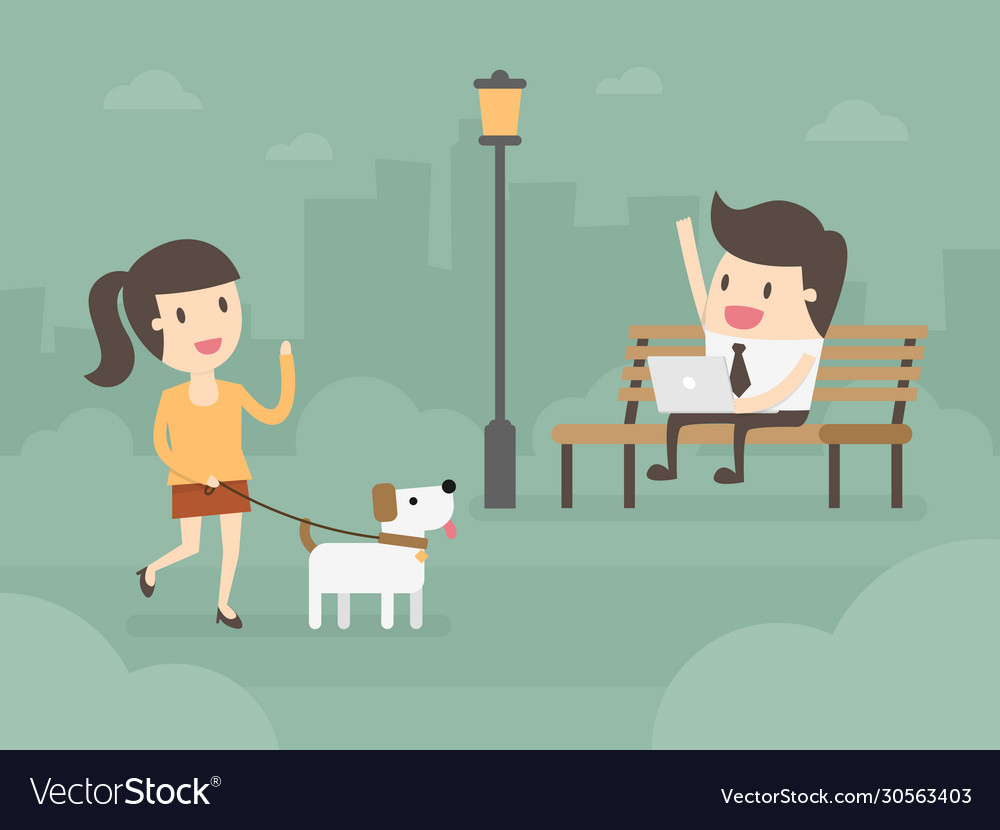 Businessman working on laptop on bench in park Vector Image