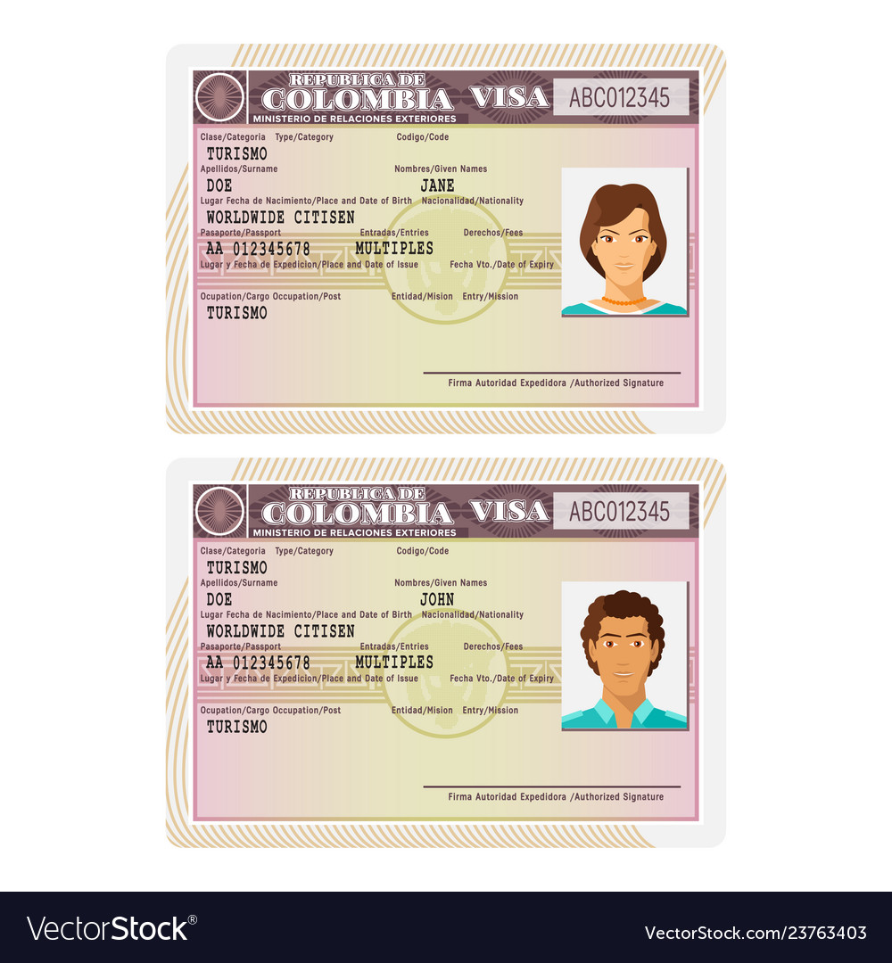 Colombia Passport Visa Sticker Template In Flat Vector Image