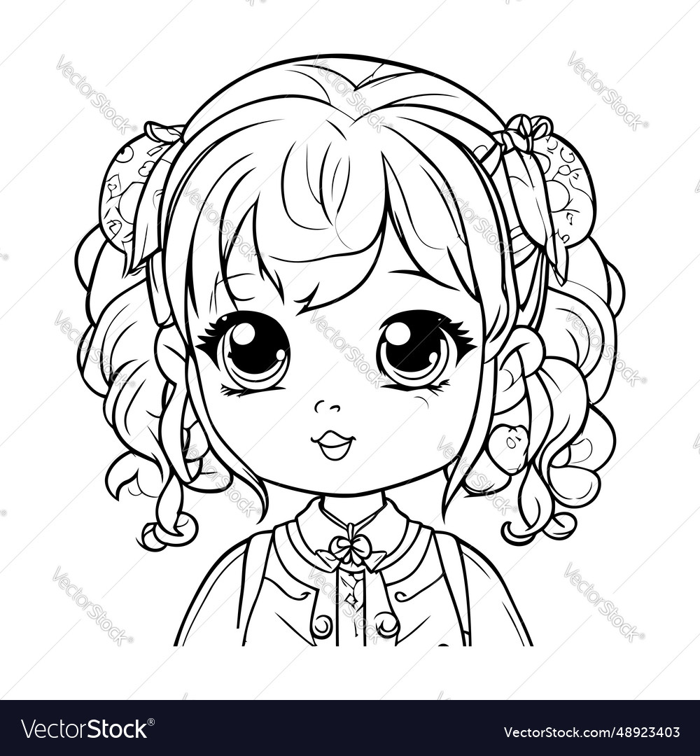 Coloring page of cute little girl Royalty Free Vector Image