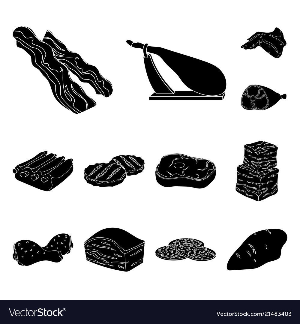 Different meat black icons in set collection