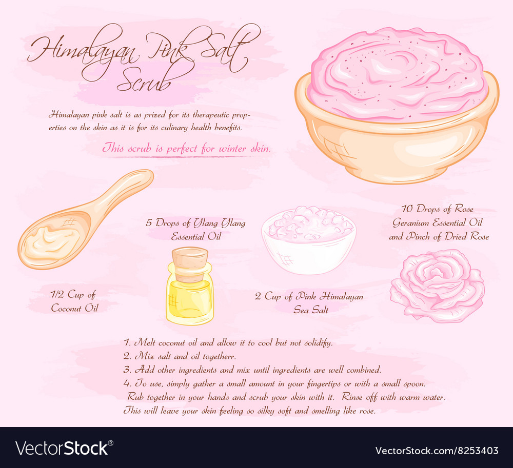 Hand drawn of hymalayan pink rose salt scrub