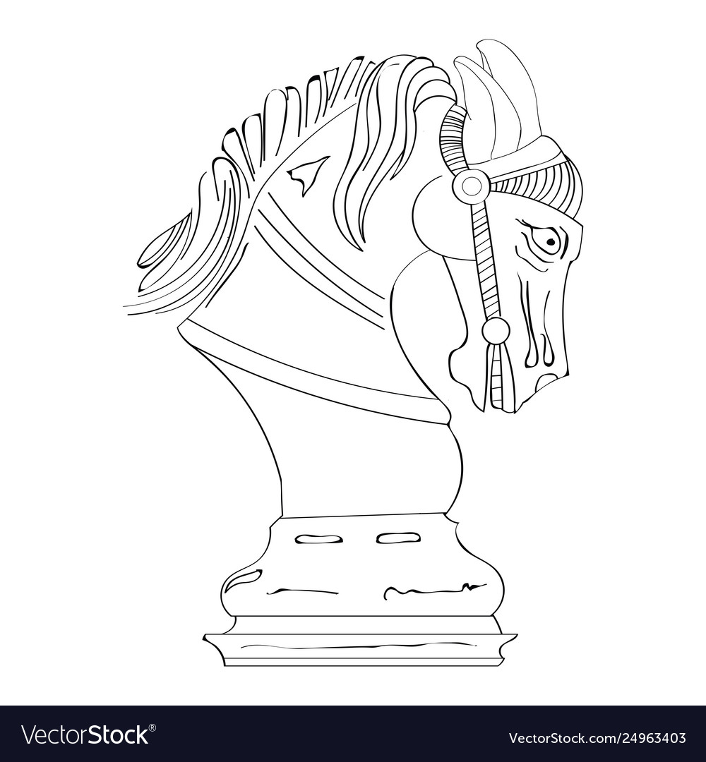 Illustration of horse chess pieces, black and white