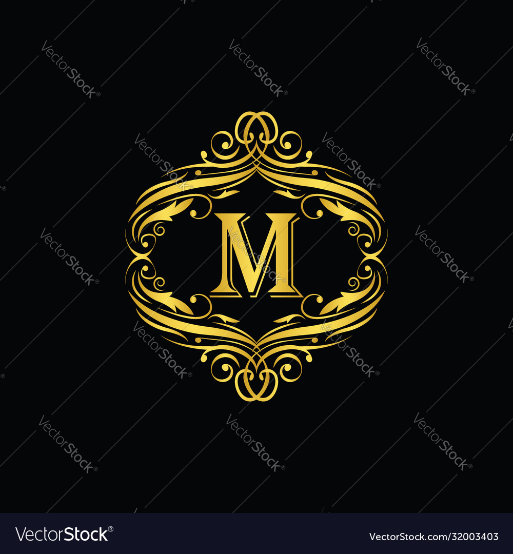 M letter golden flower ornament logo monogram Vector Image