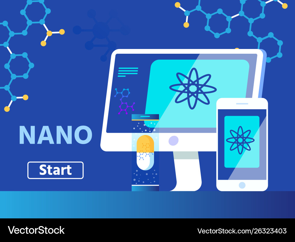 Nano Technology Science And Medicine Flat Banner Vector Image
