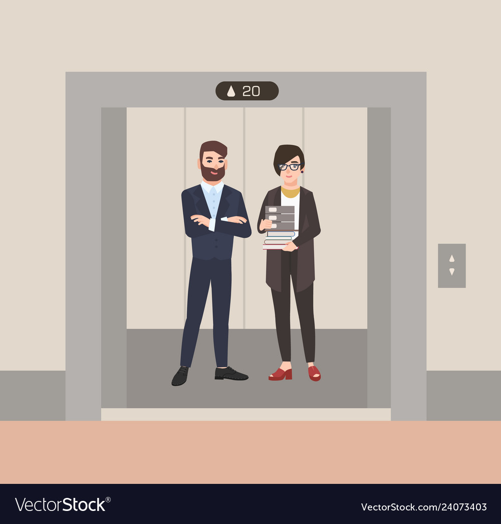 Pair happy friendly male and female employees Vector Image