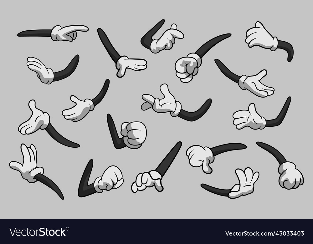 Retro cartoon gloved hands gestures cartoon hands Vector Image