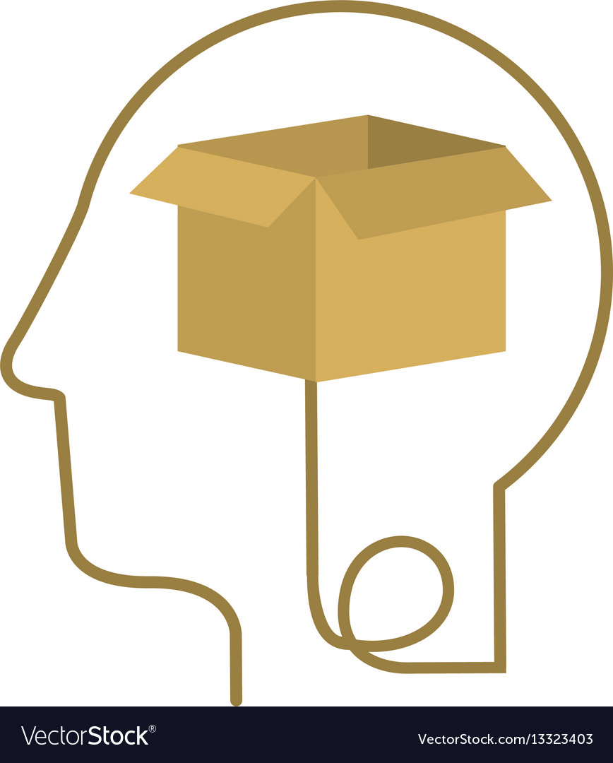 Silhouette profile human head with carton box