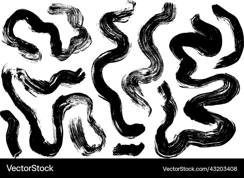 Black paint curved brush strokes collection Vector Image