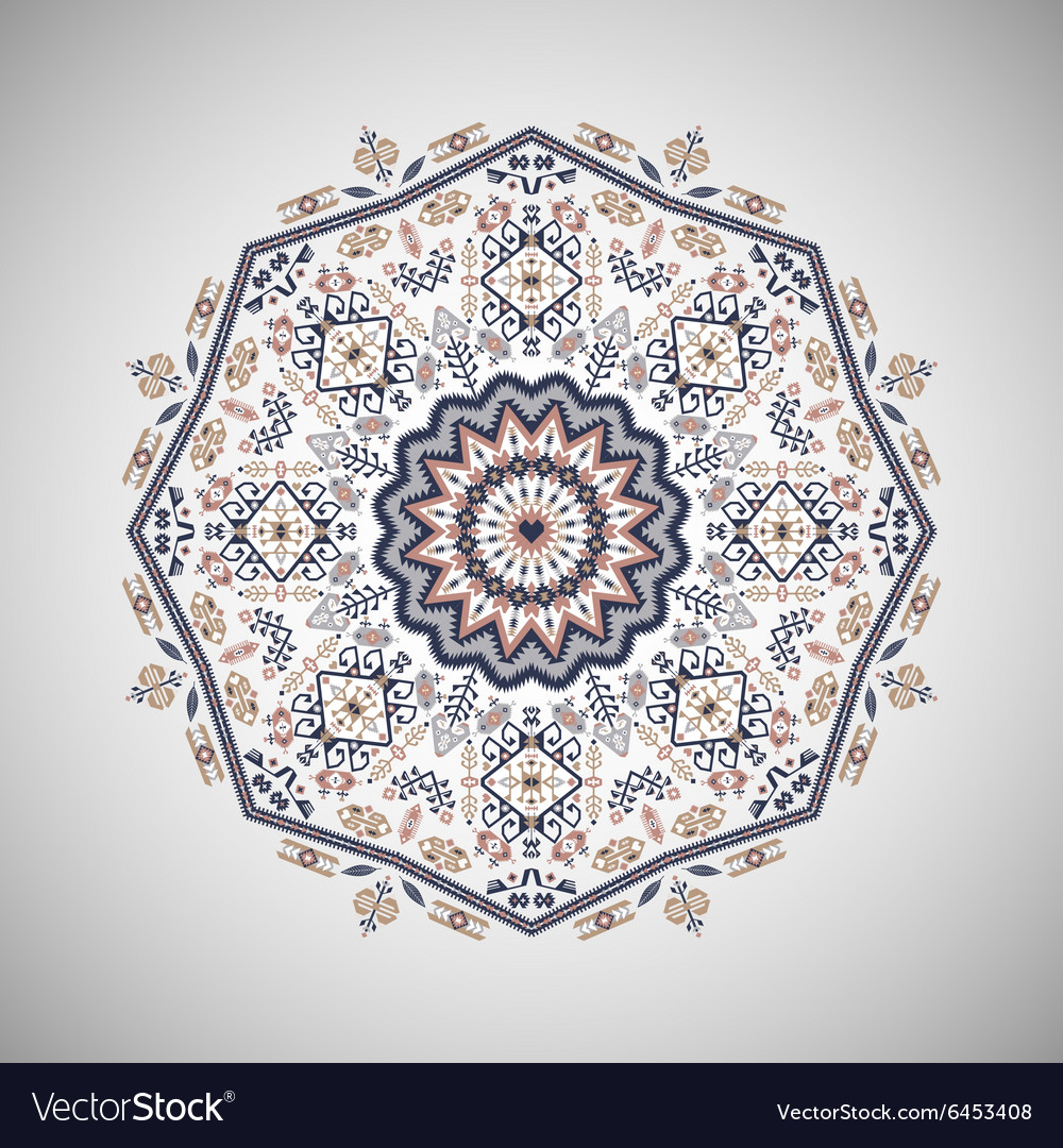 Ornamental round geometric pattern in aztec style