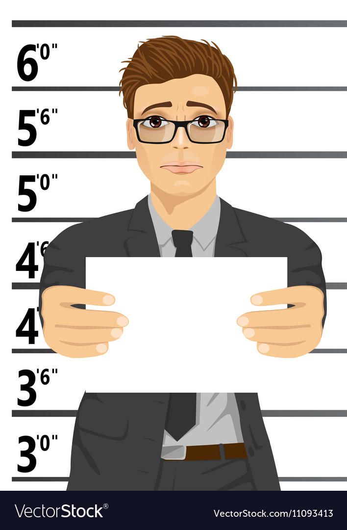 Arrested businessman posing for mugshot Royalty Free Vector