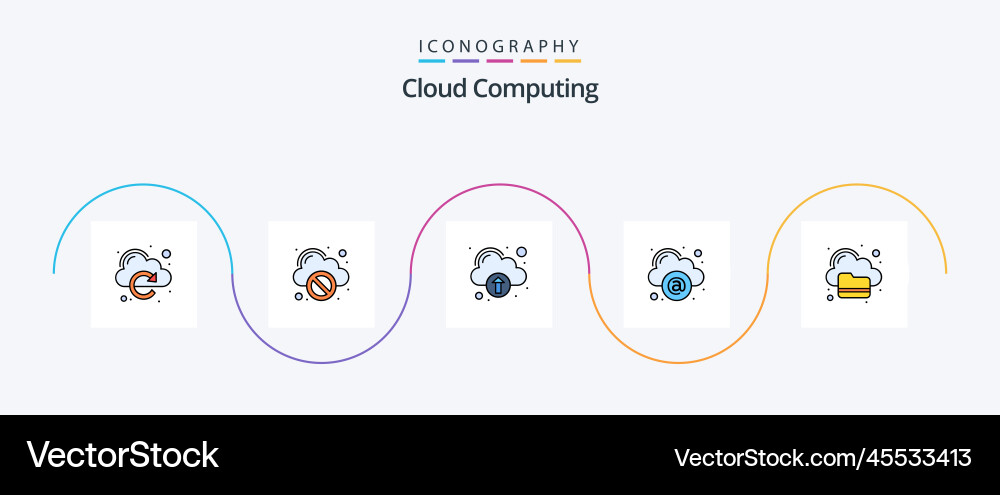 Cloud computing line filled flat 5 icon pack Vector Image