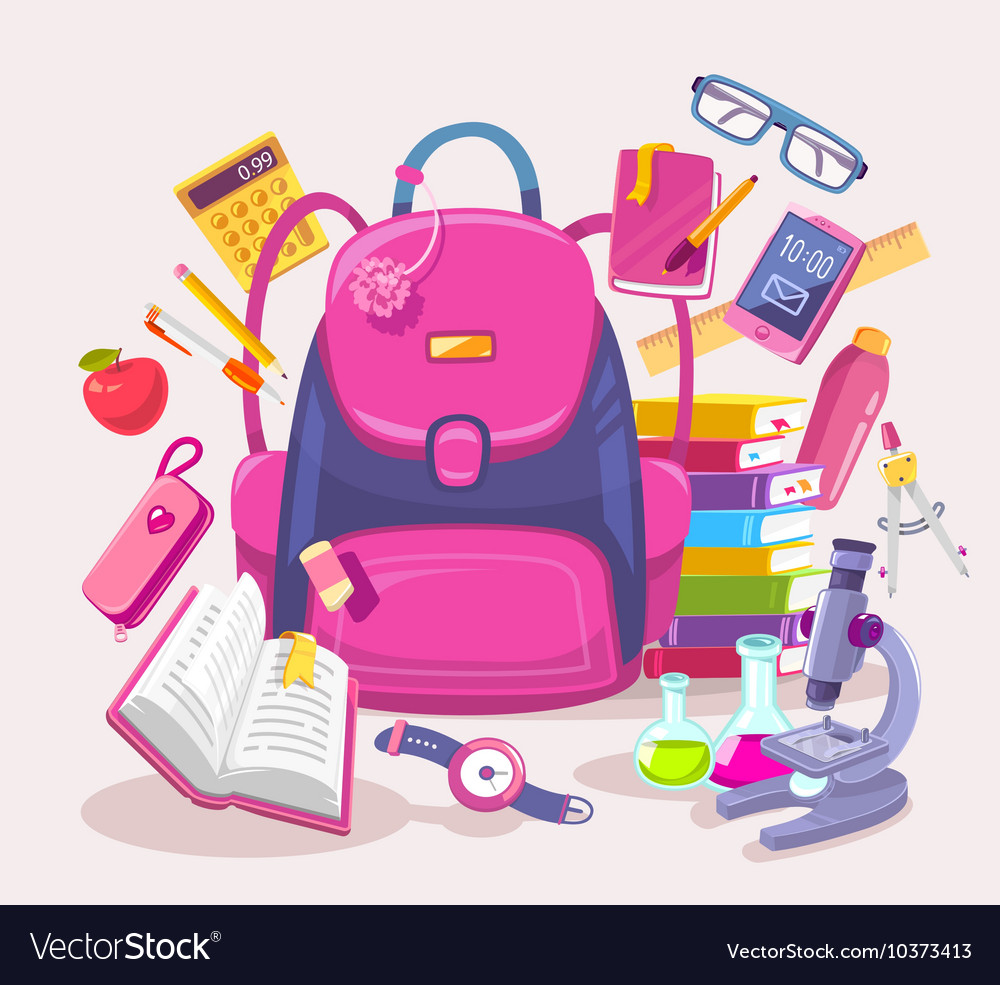 Colorful of big girl pink backpack pile