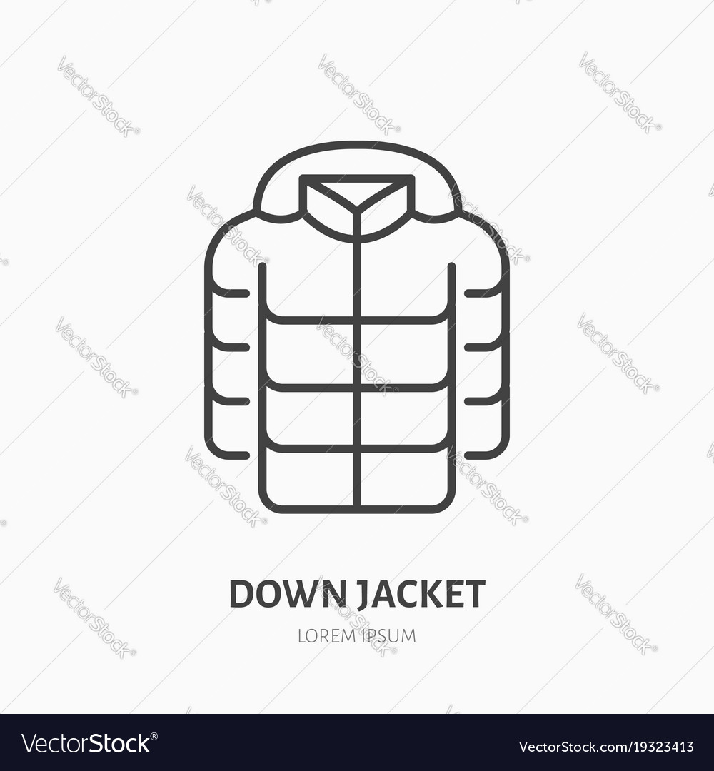 Down jacket flat line icon cold weather clothing