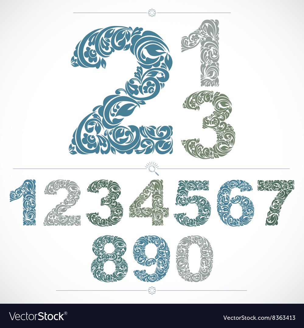 Ecology style flowery numbers blue numeration made