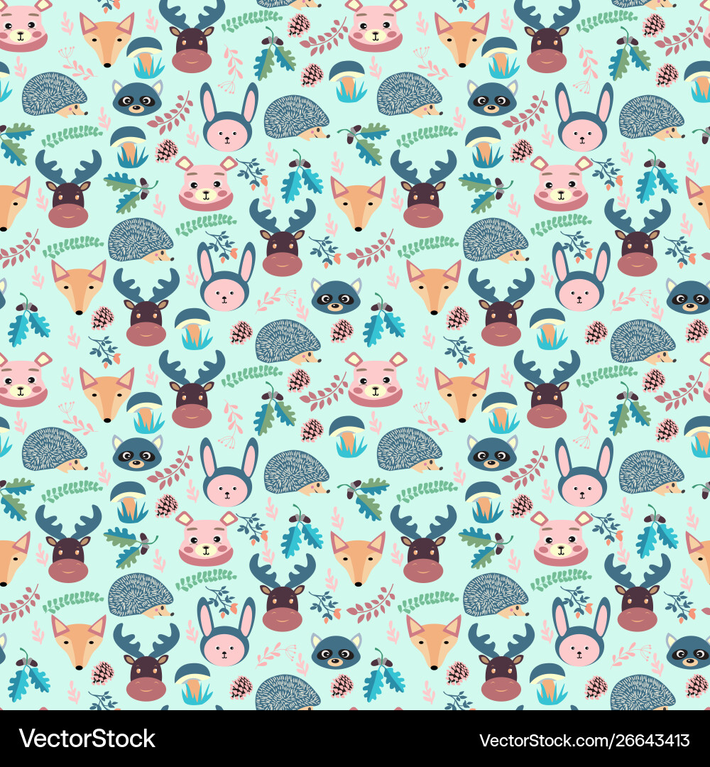 Forest seamless pattern with cute animals fox Vector Image