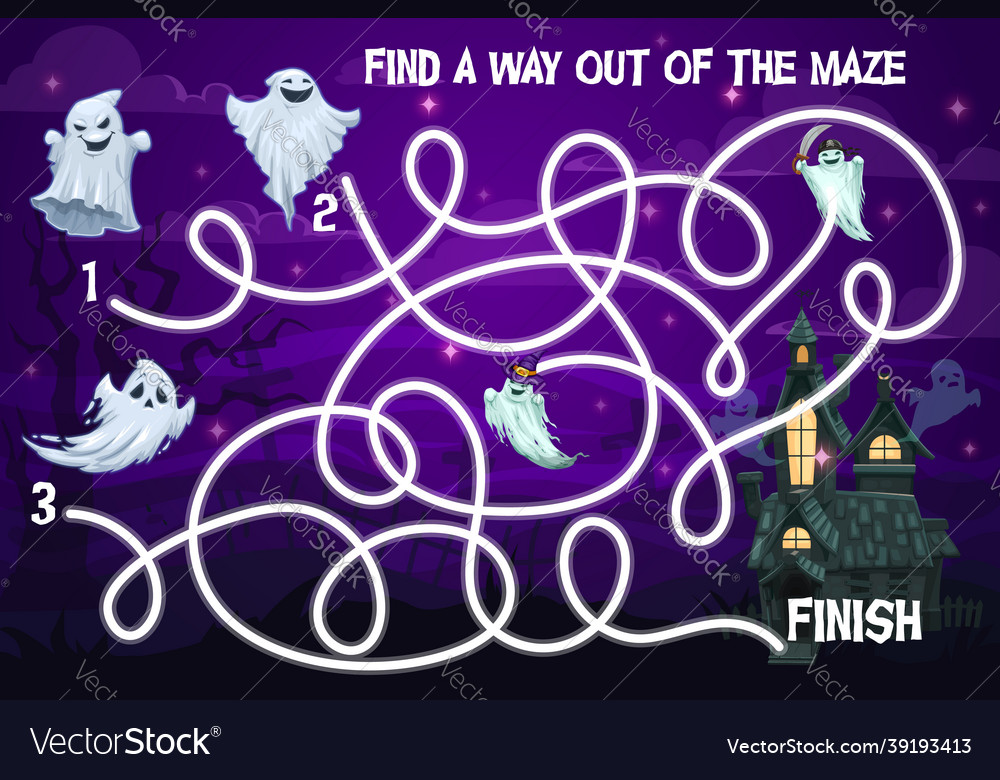 Halloween kids labyrinth maze game with ghosts Vector Image