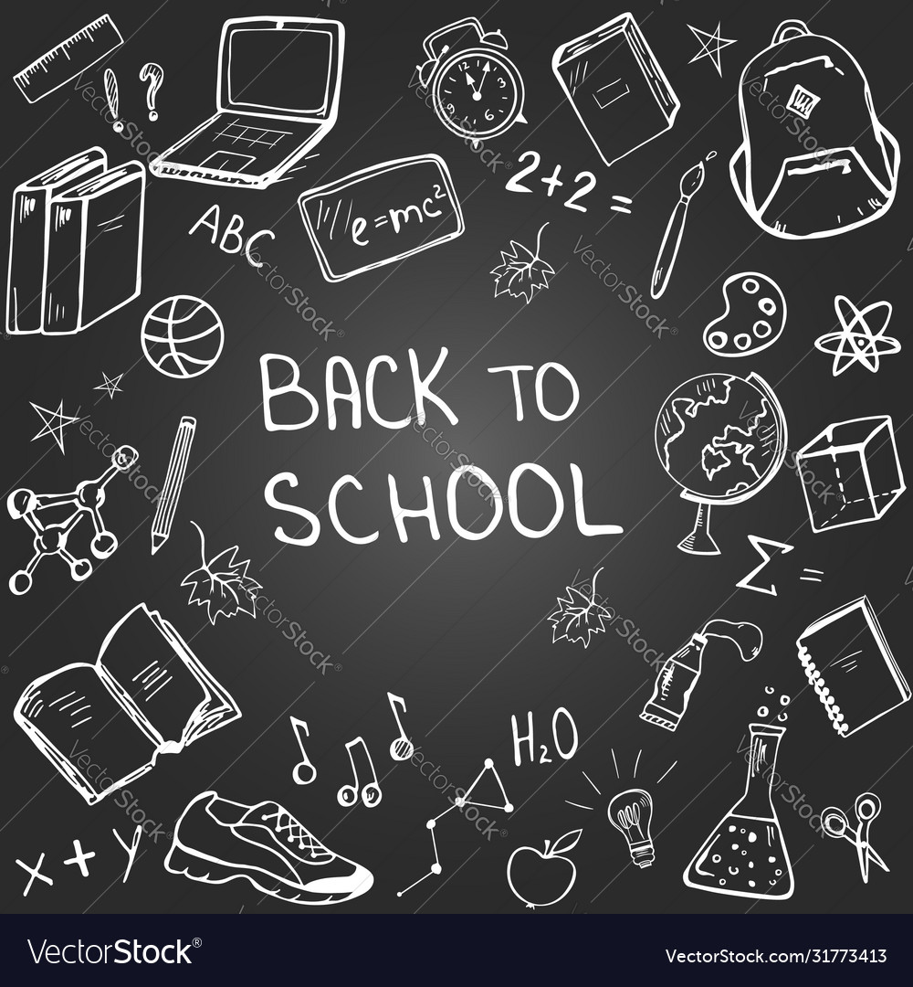 School elements in doodle style on blackboard Vector Image