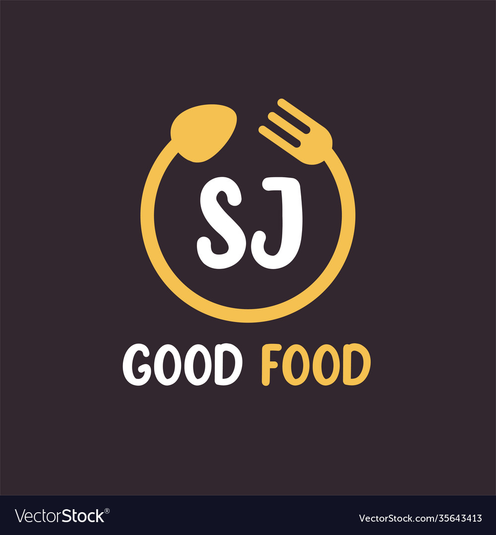 Sj letter logo design with restaurant concept