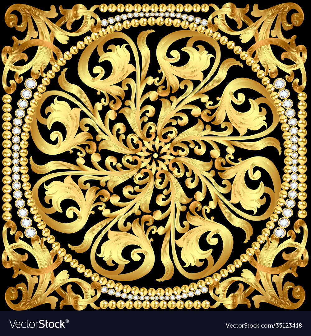 Background with gold patterns and precious stones