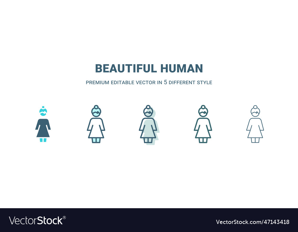 Beautiful human icon in 5 different style outline