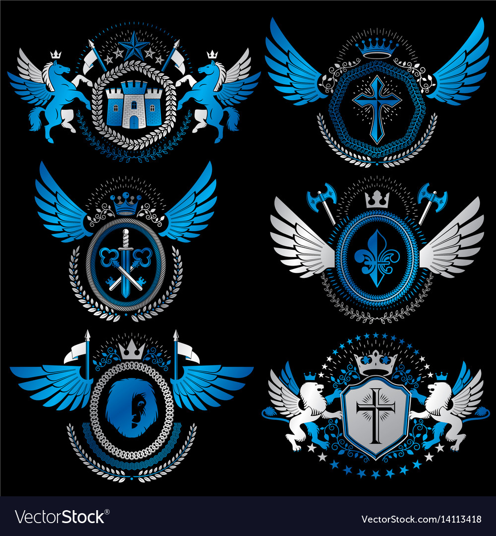 Classy heraldic coat of arms collection Royalty Free Vector