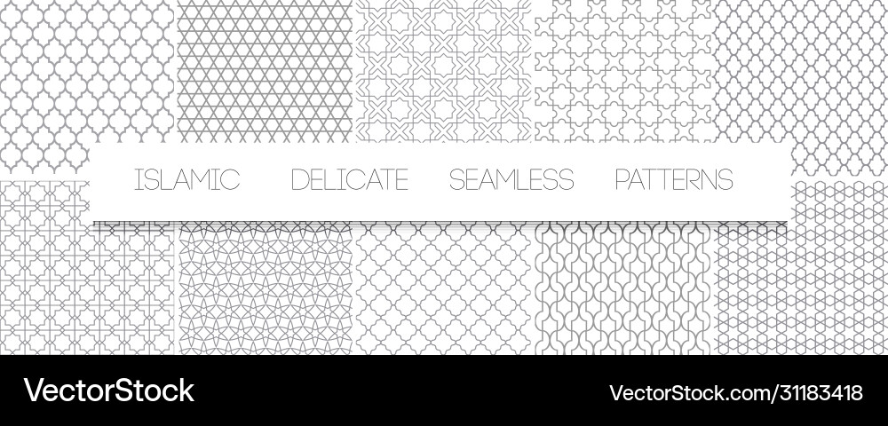 Set monochrome delicate islamic seamless Vector Image