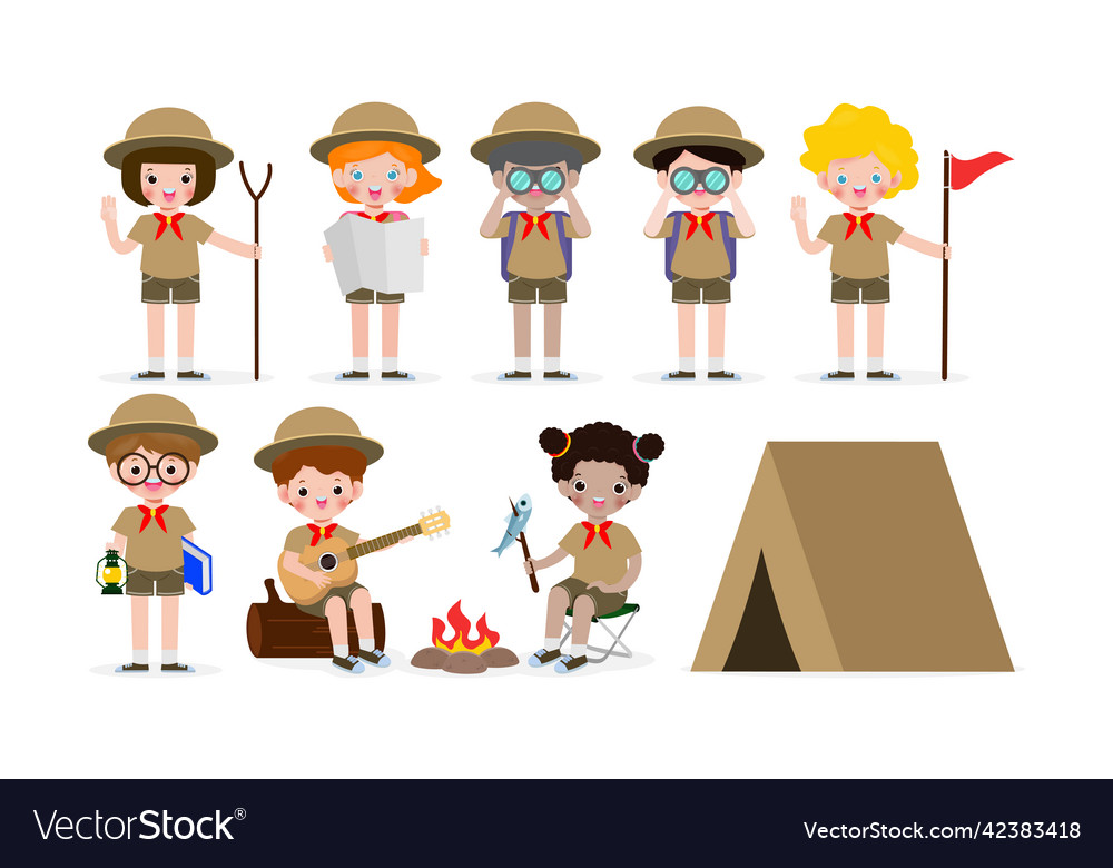 Set of cute little kids wear scout honor uniform Vector Image