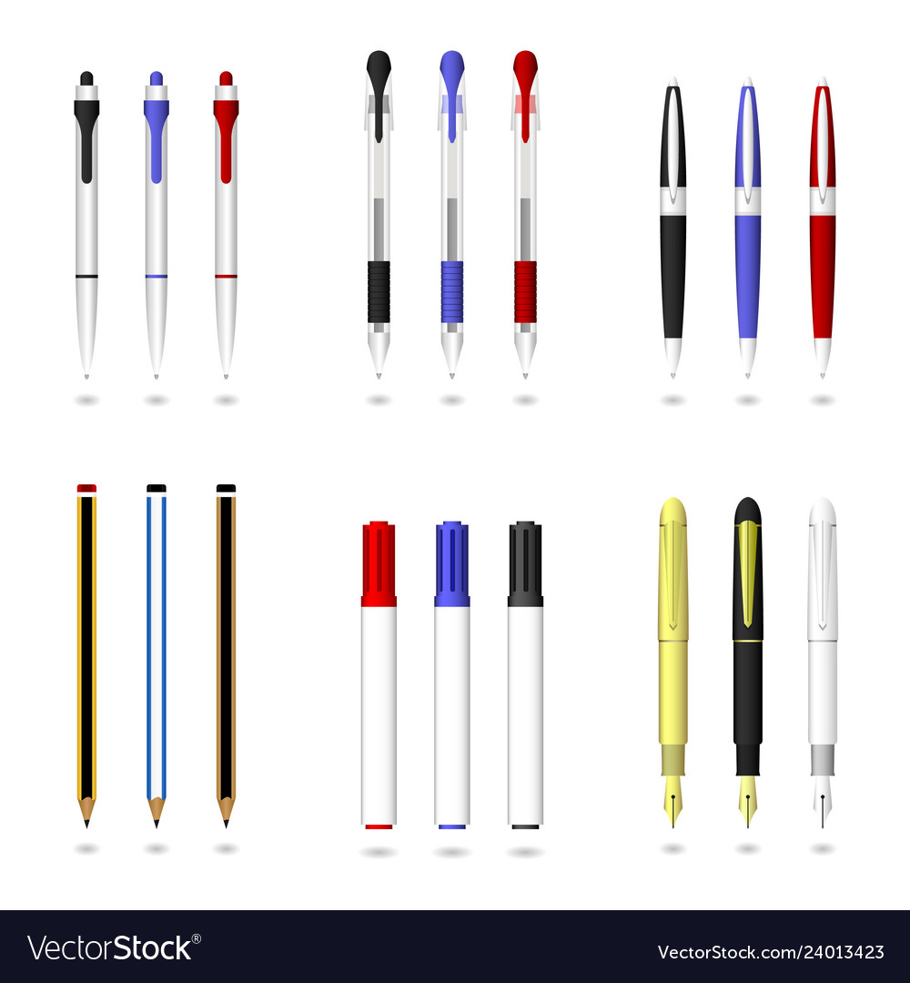 Pen Pencil And Marker A Set Of Pencils Marker Vector Image