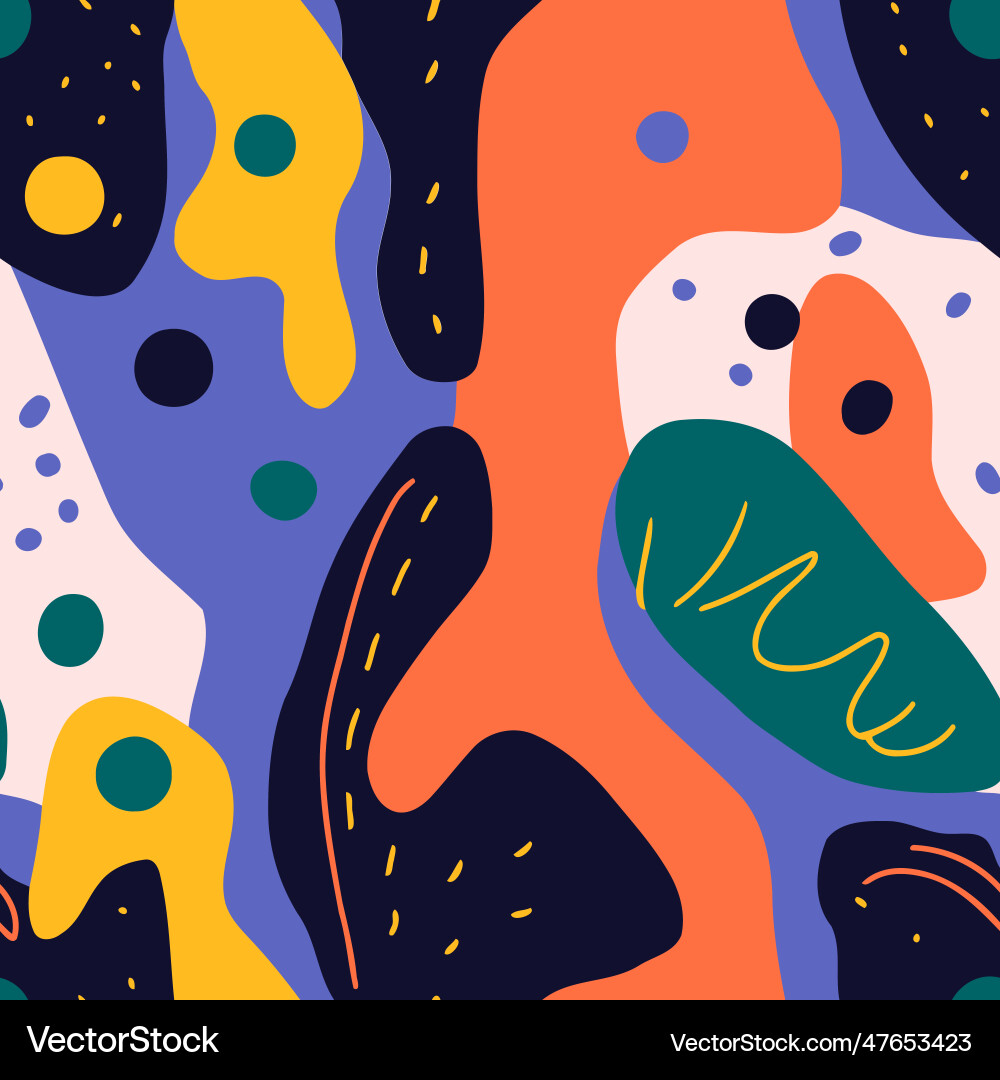 Seamless pattern with abstract shapes and doodles Vector Image