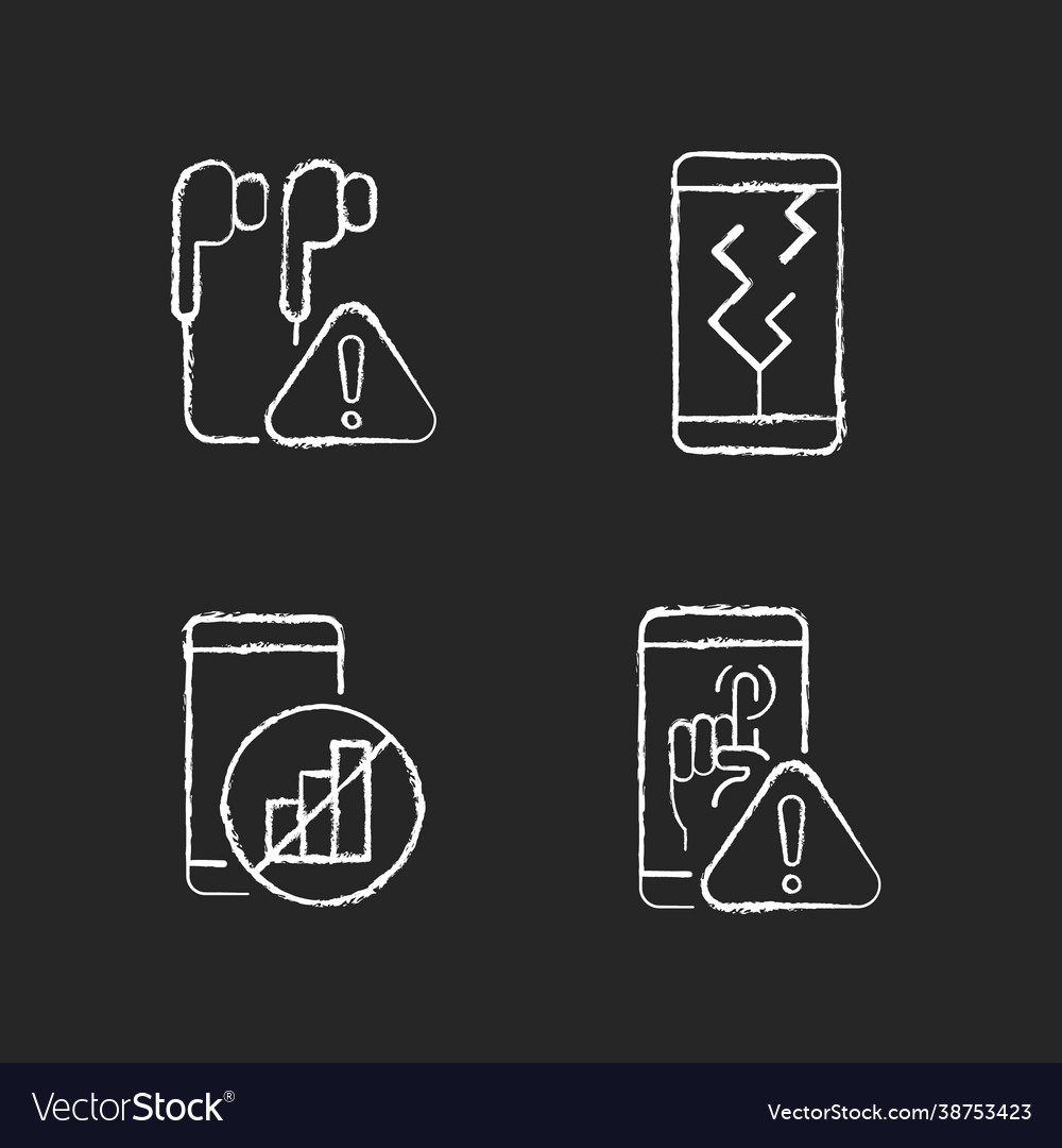 Smartphone breakdowns chalk white icons set