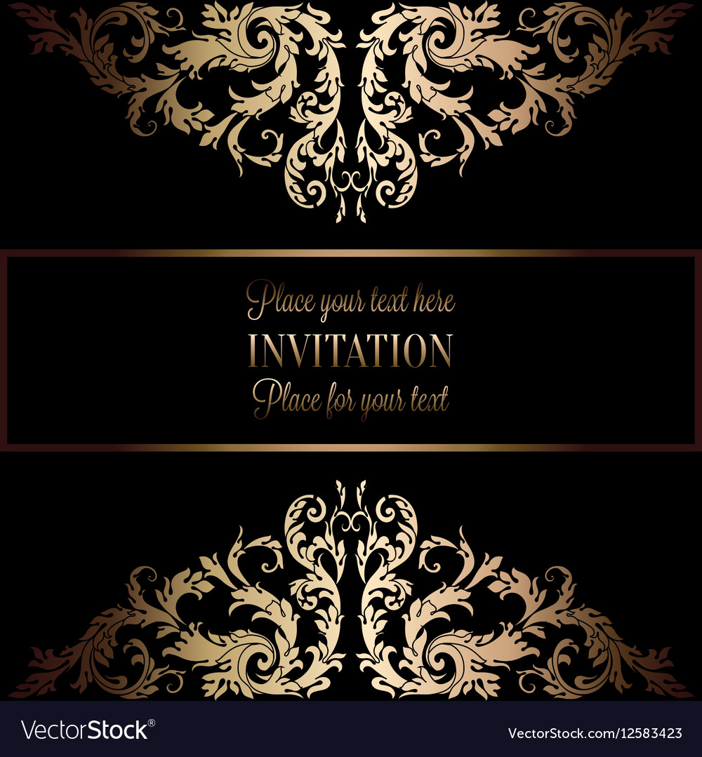 Vintage gold invitation or wedding card on black Vector Image