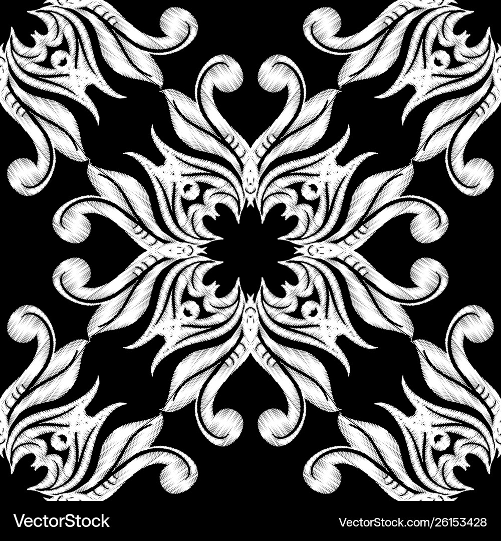 Embroidery black and white damask seamless Vector Image