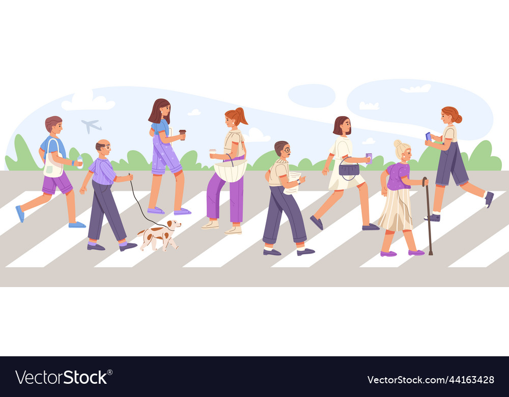 People crossing street pedestrian crosswalk city