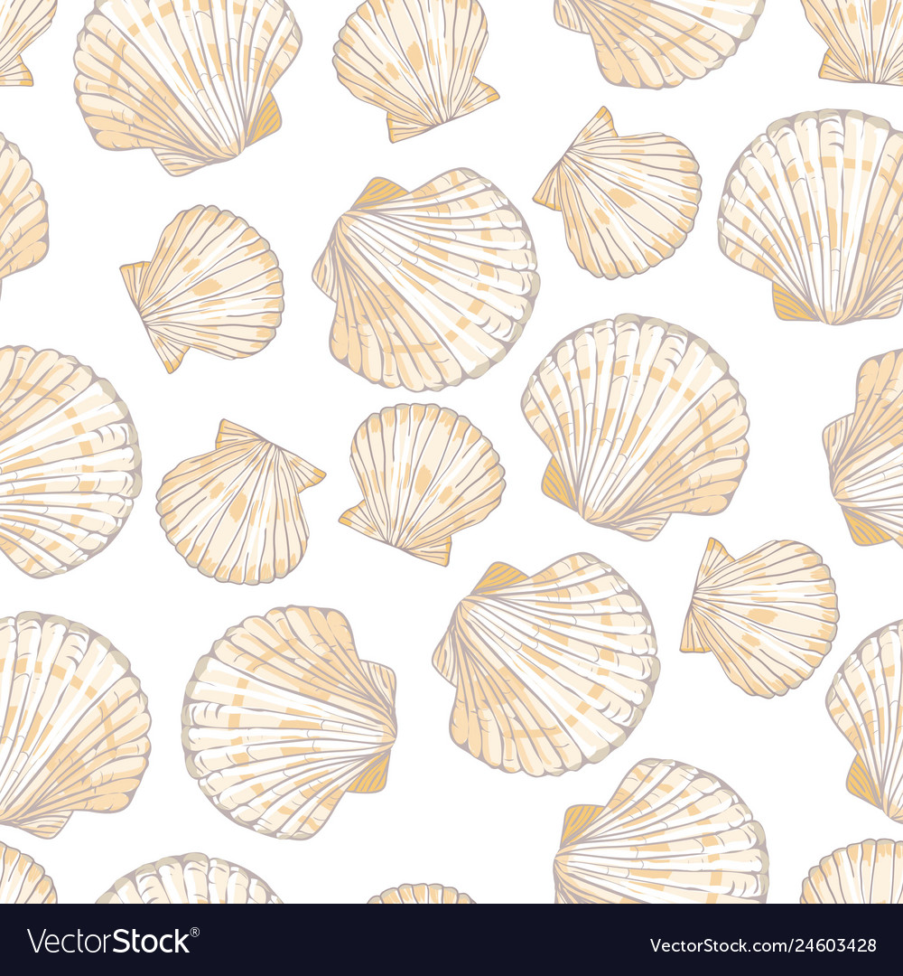 Seashell seamless pattern scallop background Vector Image