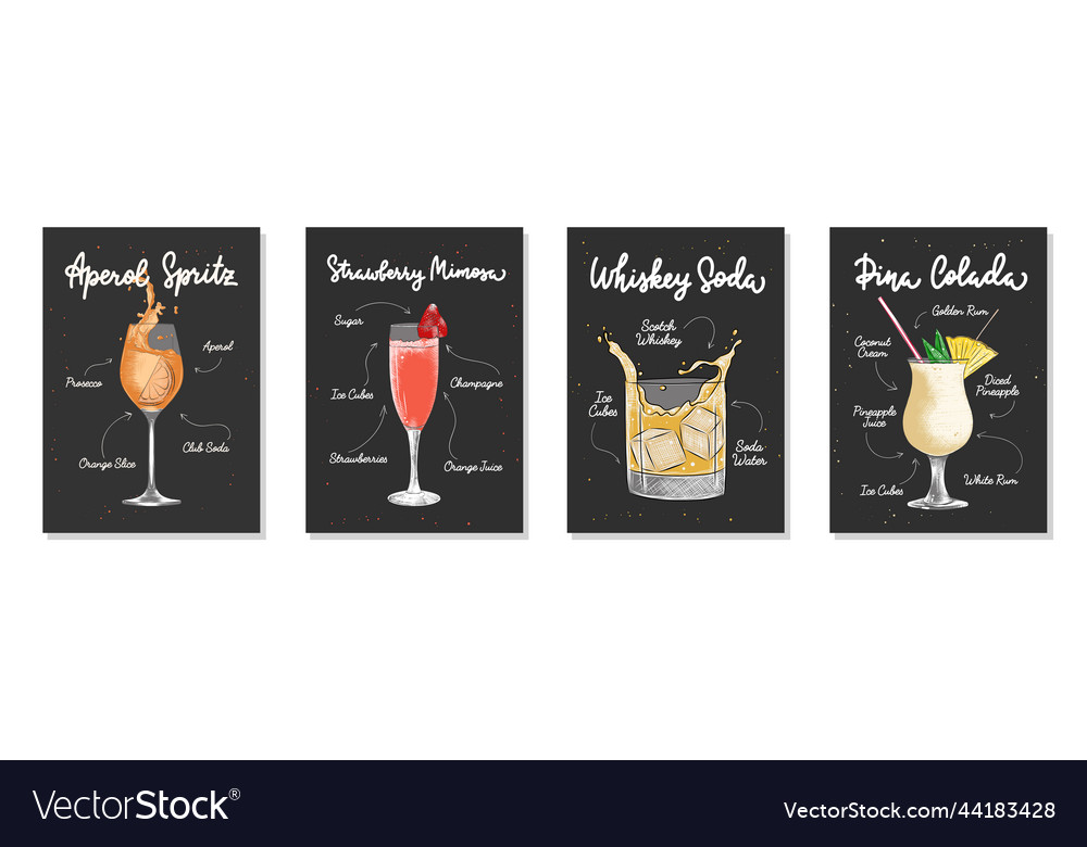 Set of 4 advertising recipe lists with alcoholic