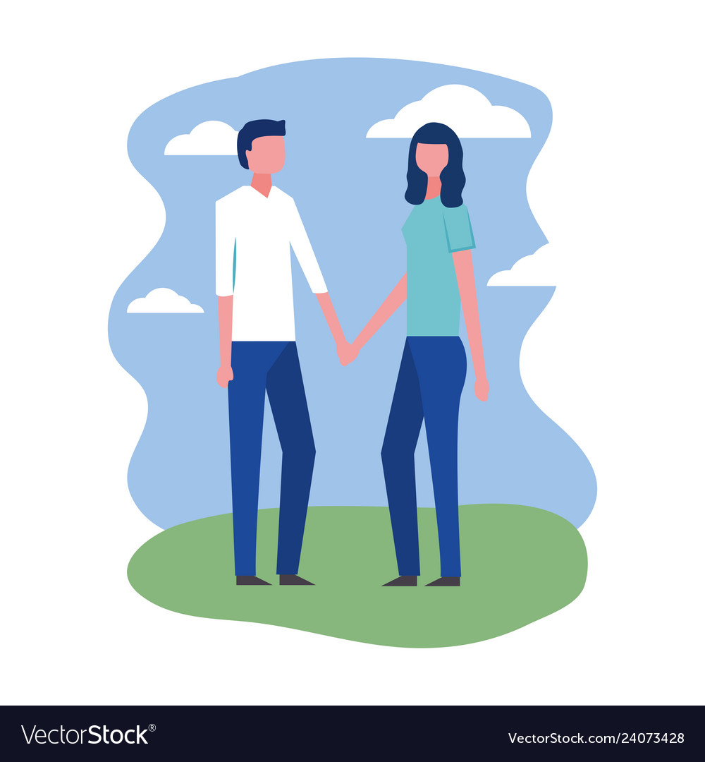 Young couple holding hands in landscape Royalty Free Vector