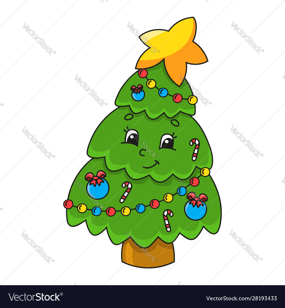 Christmas tree cute character colorful cartoon Vector Image