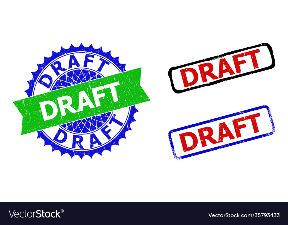 Draft rosette and rectangle bicolor stamp seals Vector Image